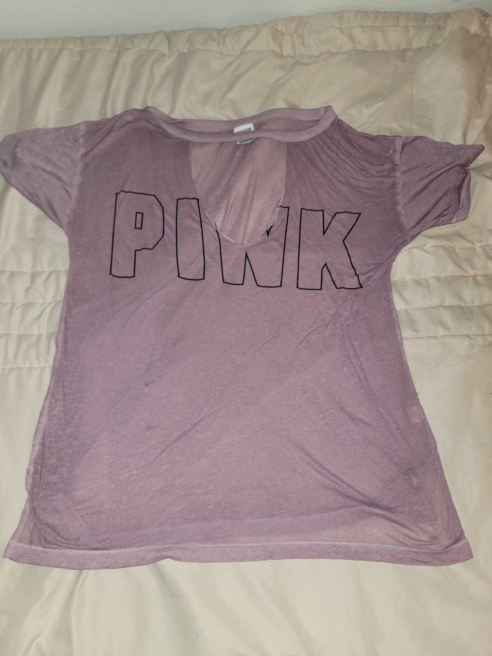 PINK Victoria's Secret Women’s Short Sleeve V-Neck Tee in Dusty Mauve
